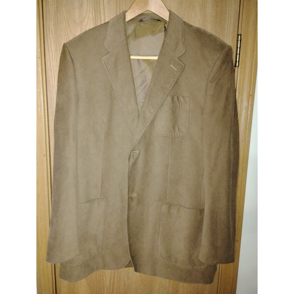 Perry Ellis Mens Sport Coat Tan RIBBED Jacket Cotton Corduroy Modern Blazer 44XL